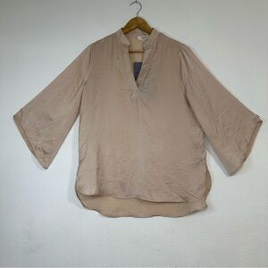 Umgee Neutral With flare Long Sleeve Beige V-Neck Blouse 100% Polyester